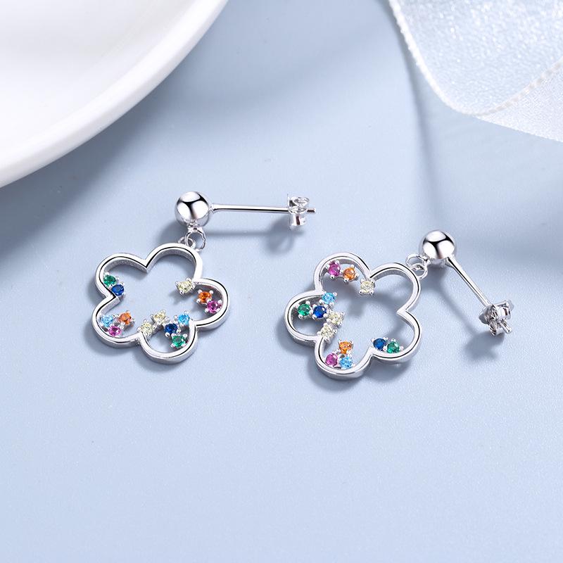 S925 Sterling Silver Colorful Flower Stud Earrings for Women Fashion Sweet Xiaoqing New Super Fairy Anti-Allergy Earrings