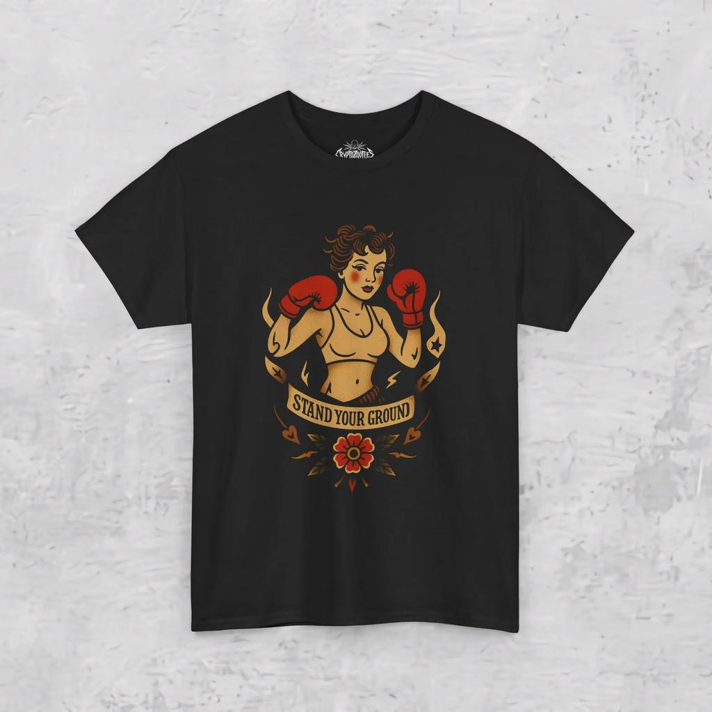 Retro Pin Up Boxer Lady Flower Ribbon Print Tshirt Unisex Old School Tattoo Loose Oversized Short Sleeve Streetwear Tees Unisex