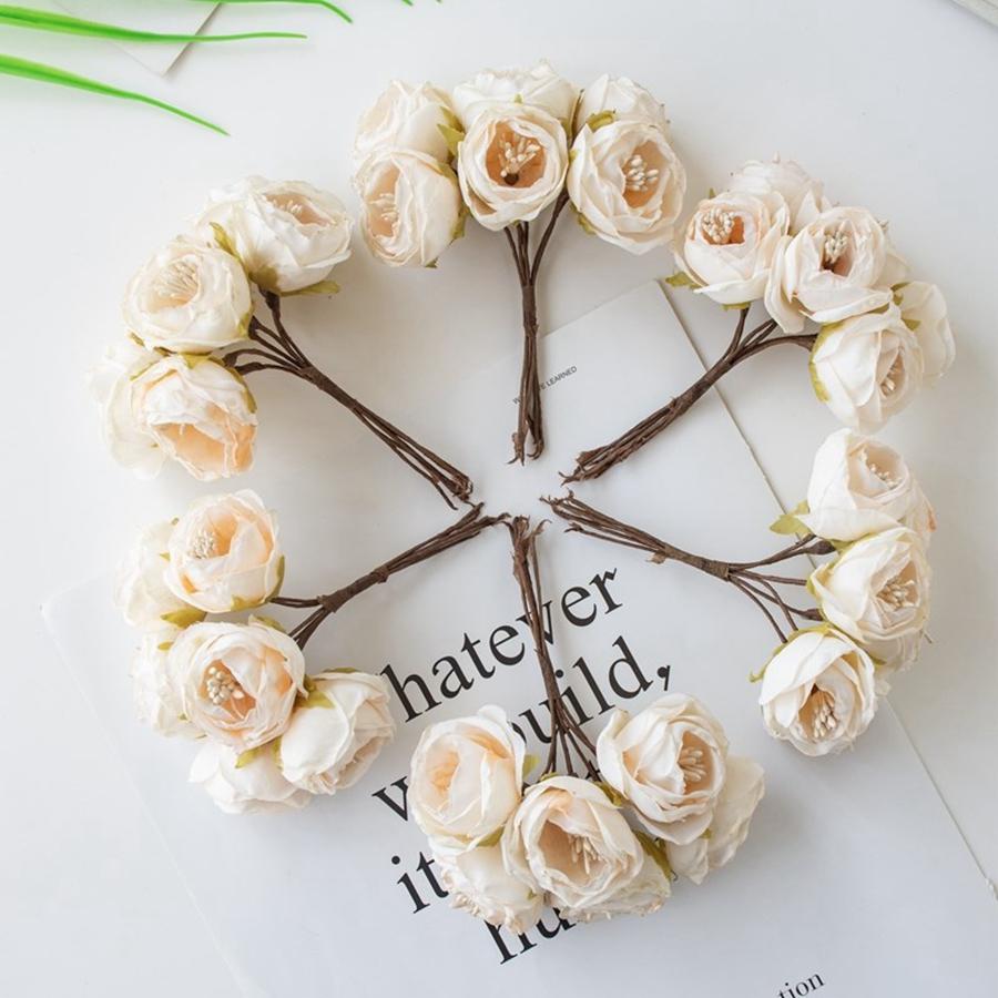 6PCSArtificial Flowers Silk Stamen Rose For Wedding Bridal Bouquet Decor Home Living Room Bonsai DIY Christmas Wreath Accessory