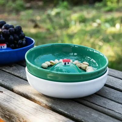 Hand-made Three-dimensional Small House Plate Home Decoration Bowl Creative Round Water Porcelain Plate Soup Plate