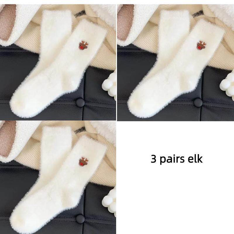 Christmas pattern Mink Velvet Socks Women Winter Soft Fleece Plush Warm Home Sleep Boot Socks Kawaii Y2K Furry Thermal Tube Sox