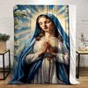"Virgin Mary with Halo and Flowers" Patterned Flannel Blanket Perfect for the Bedroom Living Room, Sofa, or a Little Nap
