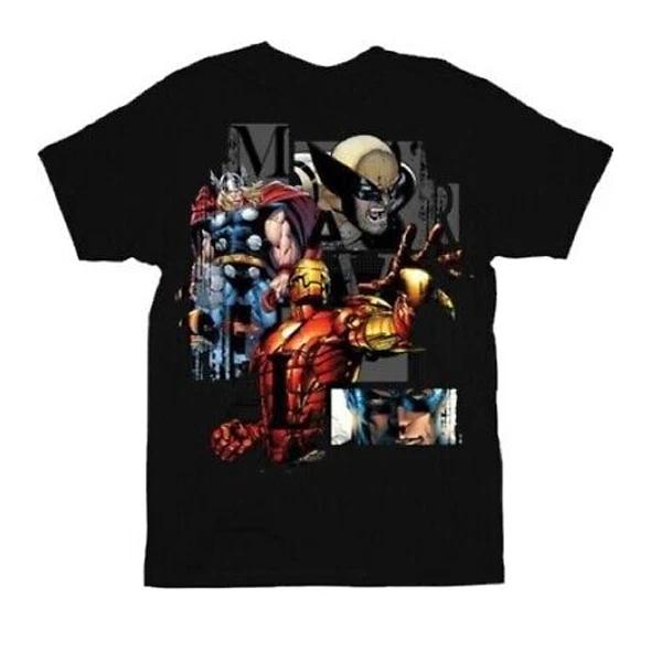 

Взрослая унисекс футболка Marvel Comics Иероглифы Команда Росомаха Тор Железный Человек 100% Хлопок Мужские Футболки Топ XL