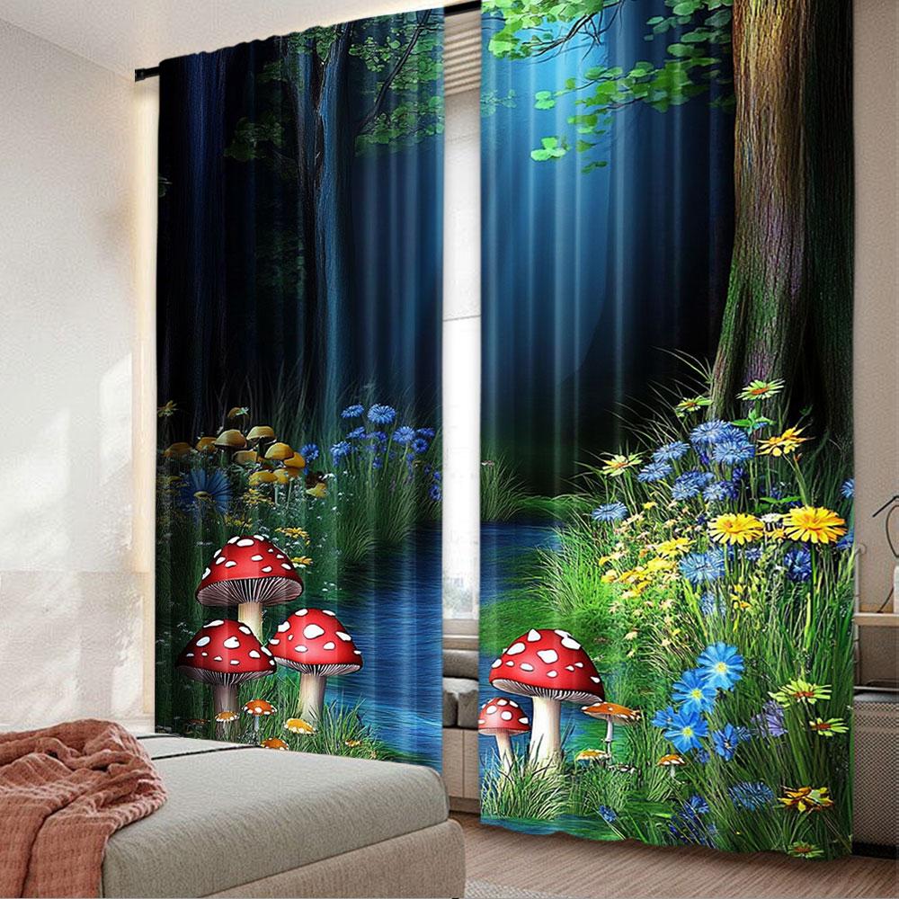 

Forest Curtain Magic Path River Mushroom Natural Landscape Suitable Living Room Bedroom Many Other Occasions Curtains Set Of 2 Made Polyester Decor W100*H70(CM)-Hooks&2PCS