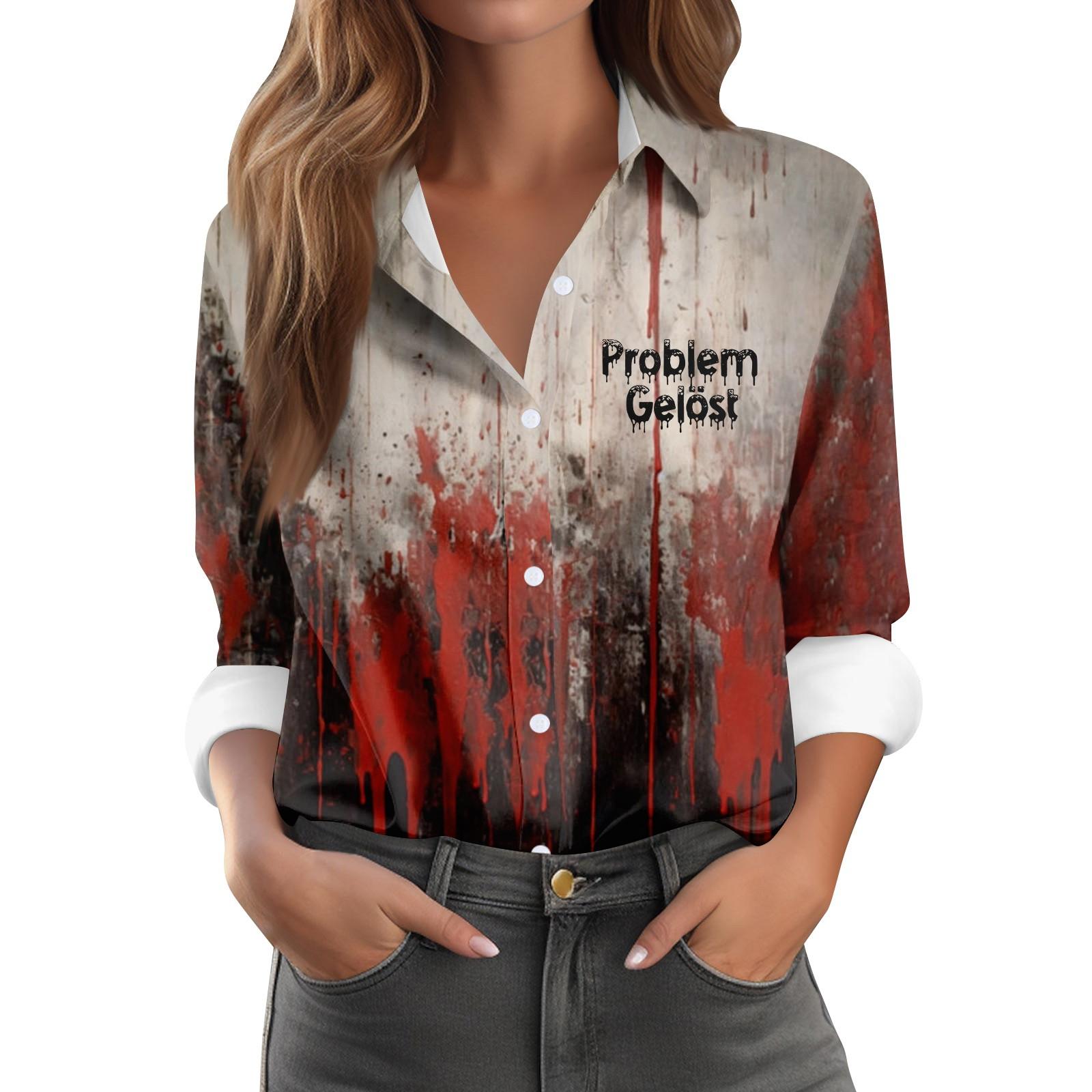 

Женская повседневная рубашка с длинным рукавом на пуговицах с принтом на Хэллоуин S