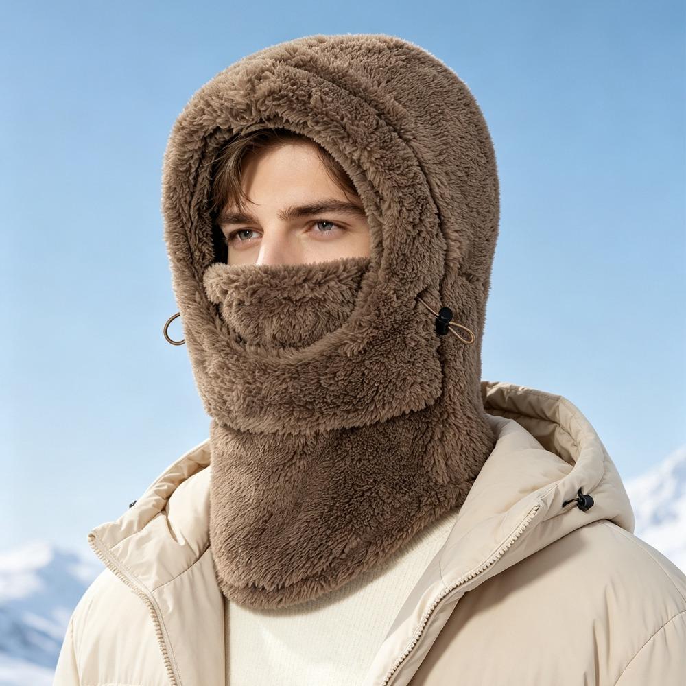 Solid Color Balaclava Hat Thick Warm Plush Winter Hood Hat Cute Full Face Mask Hat Men Women