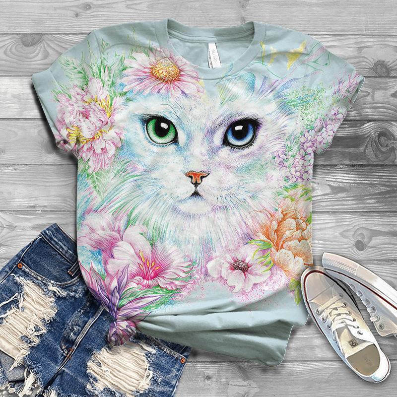Summer Round Neck 3D Print Top Fashionable Casual Short Sleeved Women's T-shirts