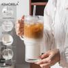 750ML Glasbecher mit Henkel & Deckel 1/2 Stück Große Eiskaffeebecher mit Strohhalmen Moderne Glasbecher für Kalt- & Heißgetränke Saft