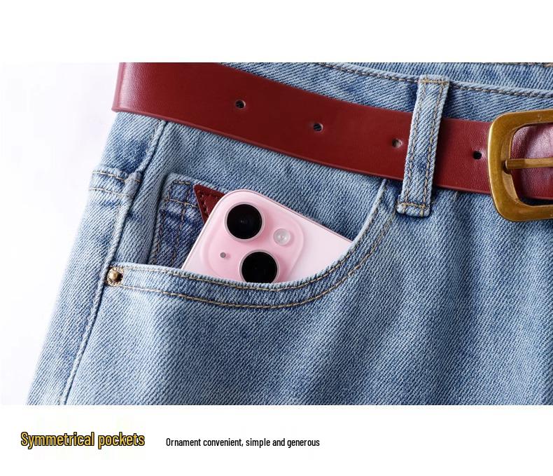 Women's Petite 2024 Wide-Leg Jeans - Spring/Autumn, Loose Straight-Leg, Floor-Length, Slimming Fit