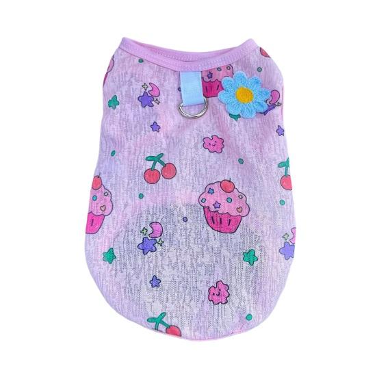 Summer Breathable Pet Clothes Flower Cherry Ice Cream Print Sleeveless Vest Pet Princess Skirt for Small Medium Girls Dogs Cats
