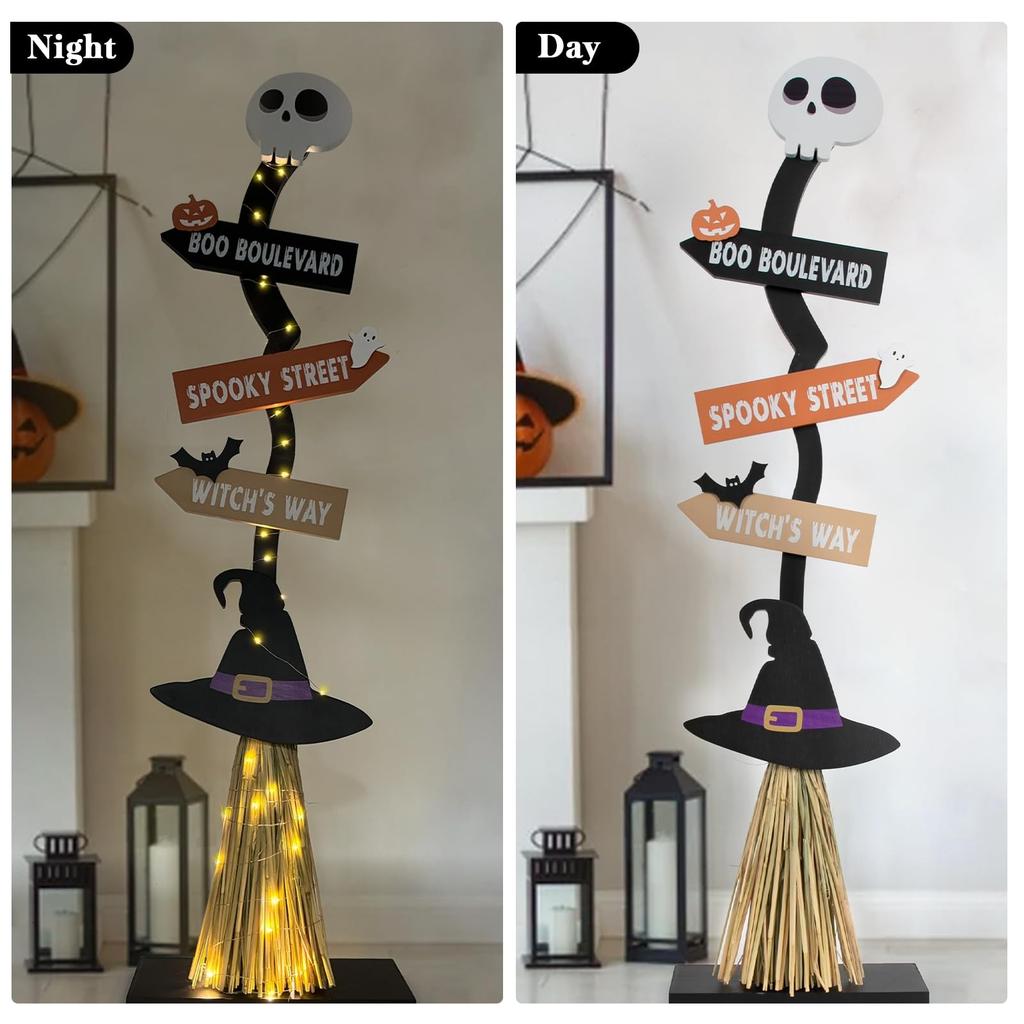 Halloween Wooden Glowing Witch , Indoor Outdoor Porch Yard Decoration - Spooky Glowing Witch Decorative Sign