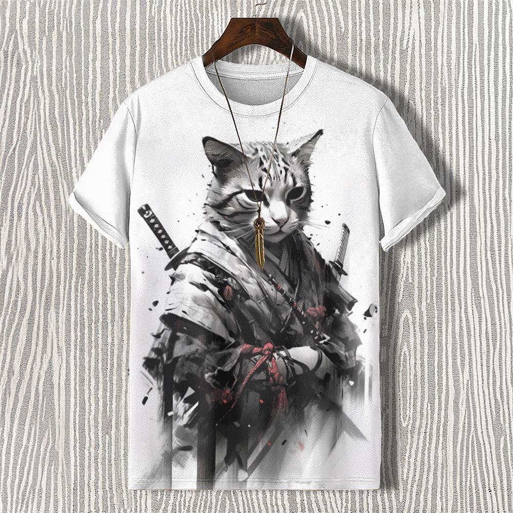 

Japanese Art Edo Cat Warrior 3D Printed T-shirt Fashionable Casual Men s Short Sleeved Clothing Street Trend Harajuku Round Neck Tops XXS