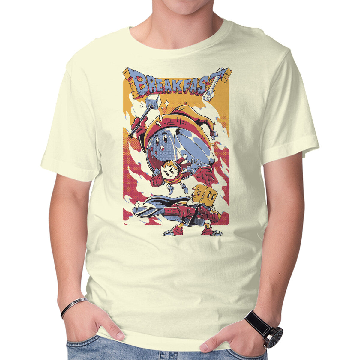 Unisex Crew Neck T-Shirt Breakfast Quest Graphic Short Sleeve Casual Tee S