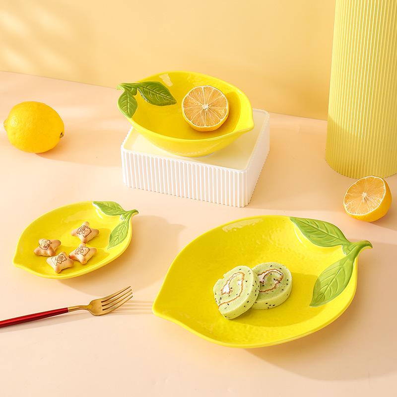 Ceramic Creative Cartoon Lemon Tableware Fruit Plate Salad Bowl Set