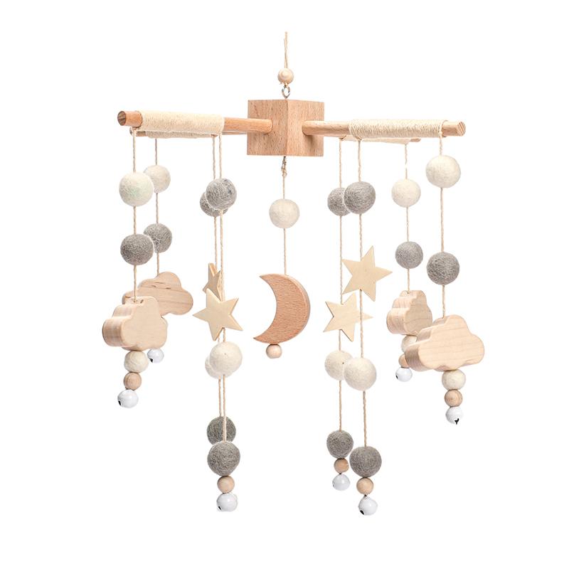 Baby Wooden Rattles Bed Bell Soft Felt Cartoon Elephant Cloudy Star Hanging Bed Bell Mobile Crib Montessori Education Toys