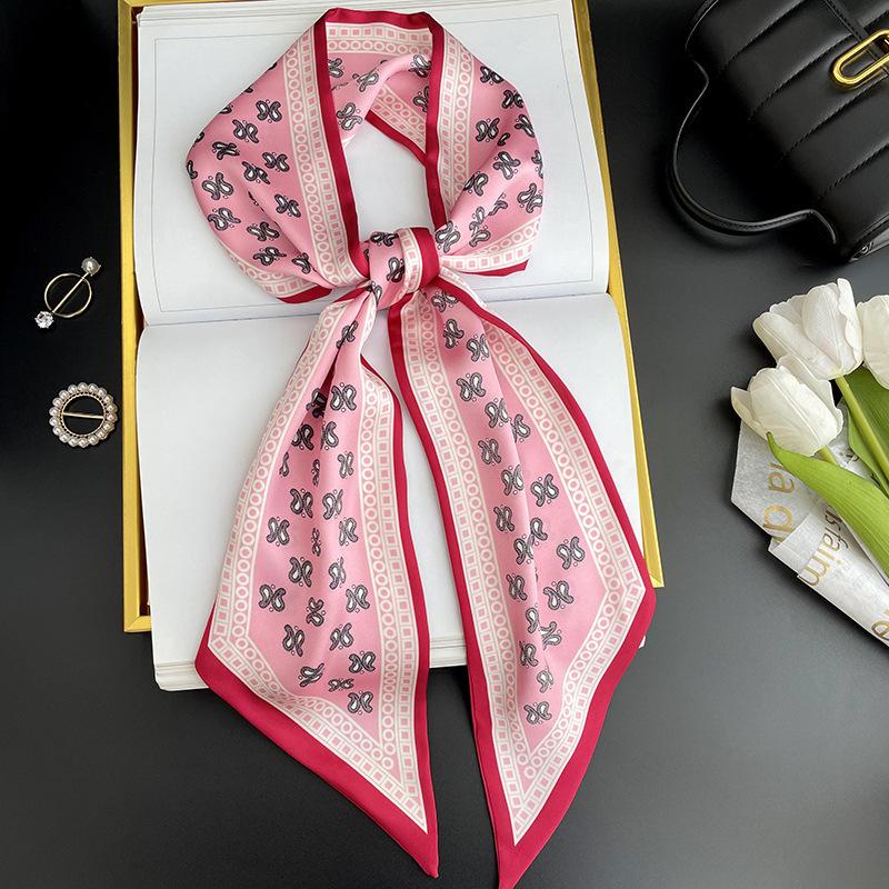 Simulated silk scarf, high-end women's headband, decorative scarf, streamer, fresh color matching, rhombus small scarf, headband.