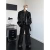 Crocodile pattern shoulder padded leather jacket design sense niche European and American hiphop jacket men's fashion high sense retro top