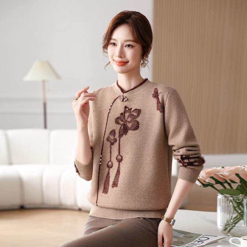 

Мамин свитер с весенней плюшевой базовой рубашкой, красный топ для среднего и пожилого возраста. 4XL верблюд