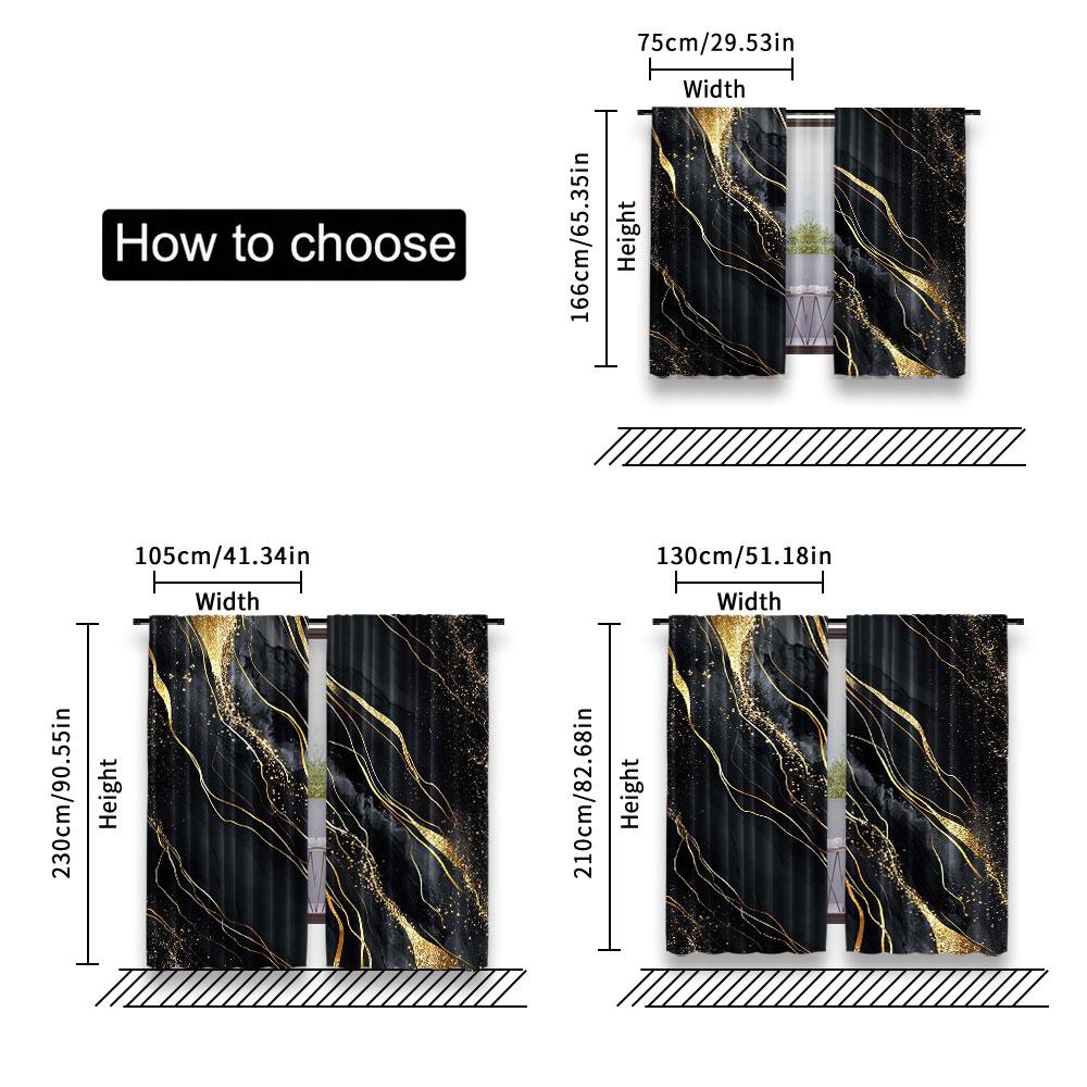 Black Gold Marble Window Curtains Suitable Bedroom Bathroom Living Room Drapes Design Art Curtain Set Of 2 Modern Made Polyester Washable Area Ready