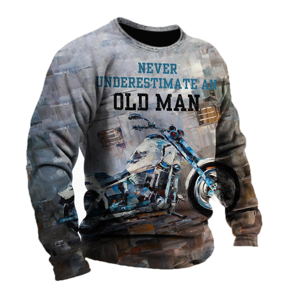 

Винтажный принт мотоцикла Мужская футболка Топы в байкерском стиле 3D-графика Оверсайз Футболки с длинным рукавом Мужская повседневная хип-хоп уличная одежда L