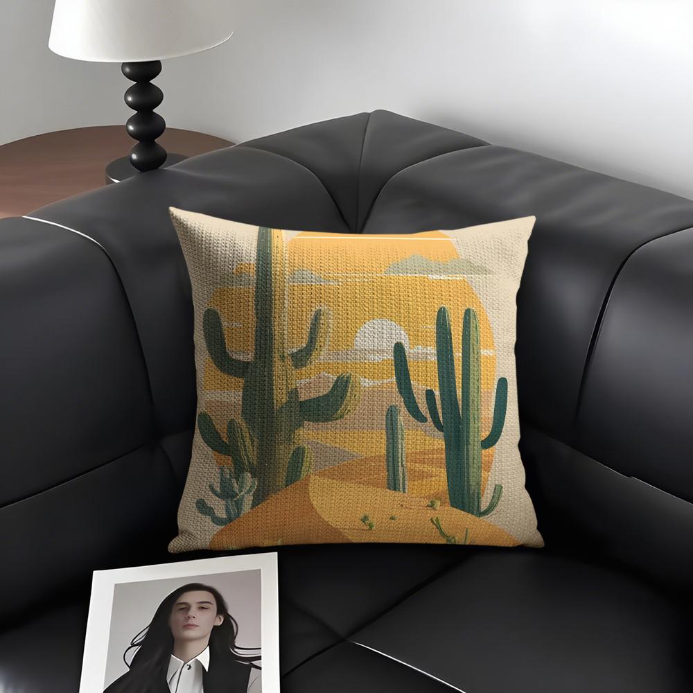 Cactus Cushion Cover Natural Linen Organic Fabric Double-Sided Printing Sofa Home Decor Gift Pillow Case