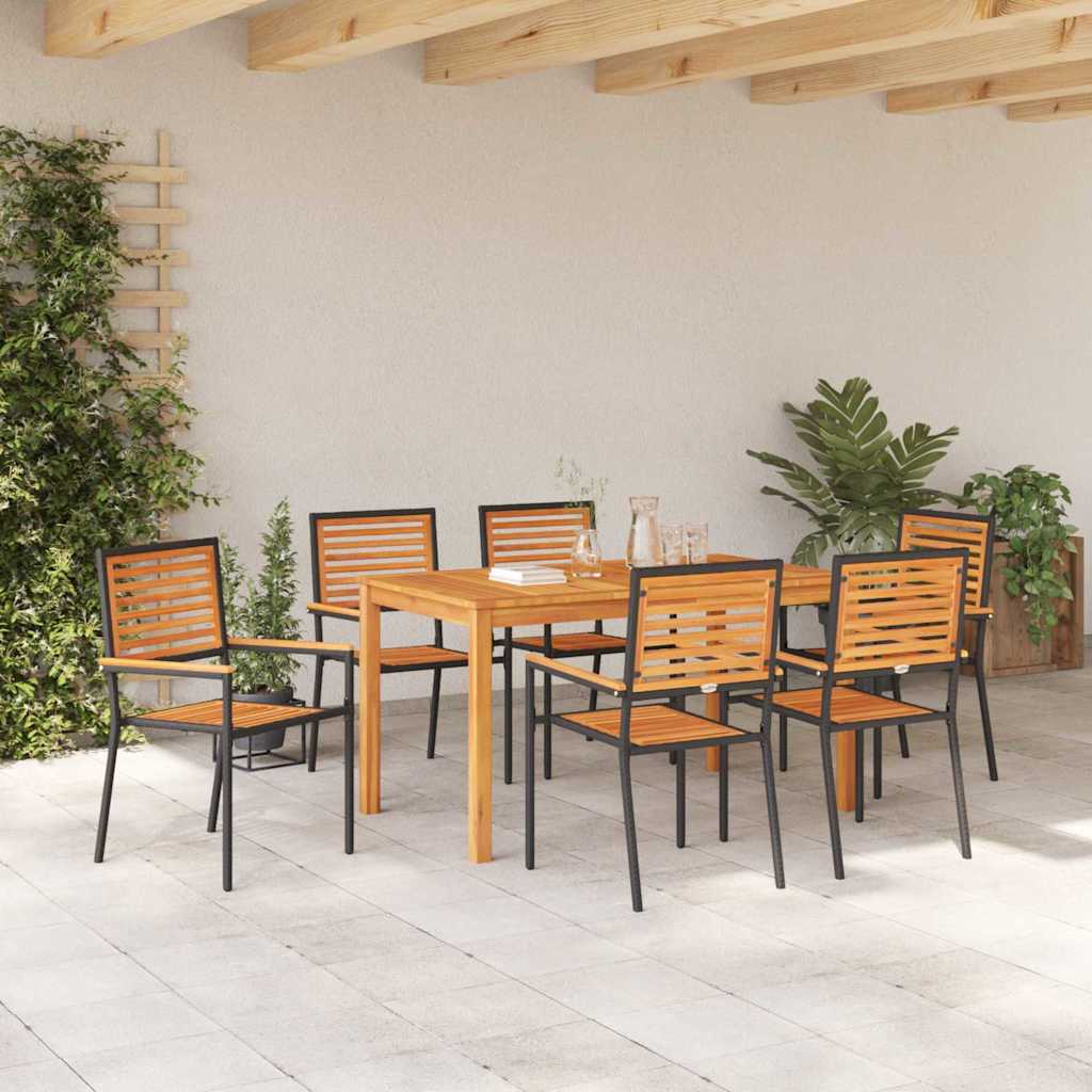 Garden Dining Set 7 Pcs Black Solid Acacia Wood