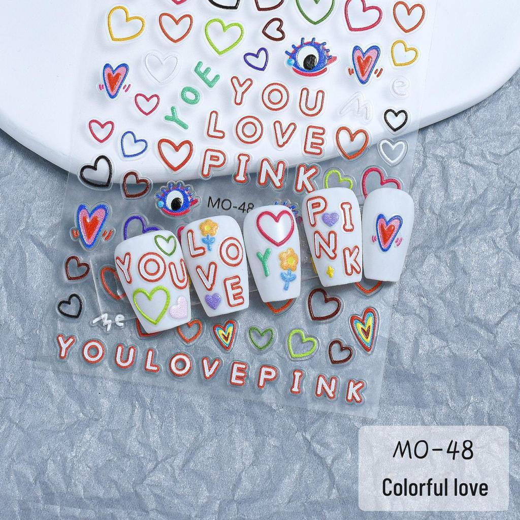 Adesivos de Nail Art Estilo Dopamina: Letras em relevo, números e designs fofos