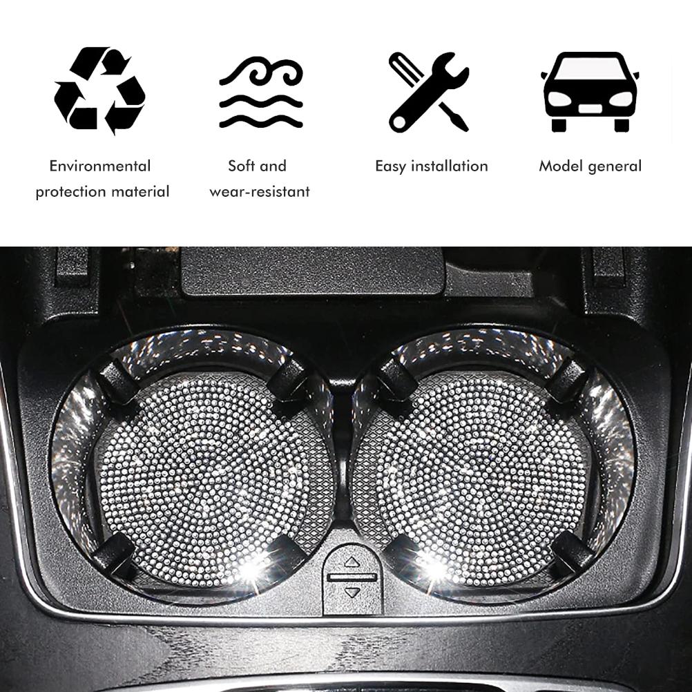 2 Pack Car Cup Coasters Rhinestones Cup Holder Coasters Non Slip Cup Holders Car Interior Universal