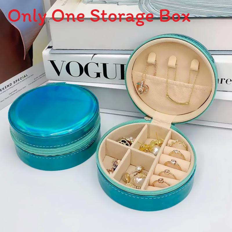Jewelry Storage Box Round Portable Pu Leather With Laser Pattern For Gift And Organization