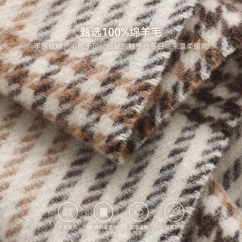 ELLE Wool Thousand Bird Grid Scarf Women's Autumn and Winter Classic Grid Pattern Retro Outdoor Warm Thick Shawl