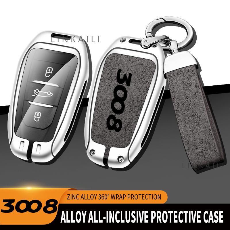 Custodia Portachiavi Auto in Lega di Zinco e Vera Pelle Adatta per Peugeot 3008 Custodia Portachiavi Auto Snap Accessori Auto