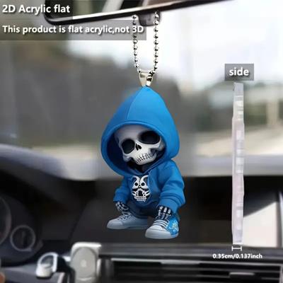 Hoodie Skull Acrylic Hanging Decoration Home Indoor Christmas Tree Car Rearview Mirror 2D Flat Dog Cat Hanging Ornament Cartoon Animal Pendant