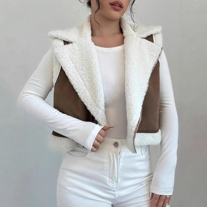 Fur Integrated Lamb Wool Vest for Women, Autumn and Winter Light Vest, Locomotive Suit for Women