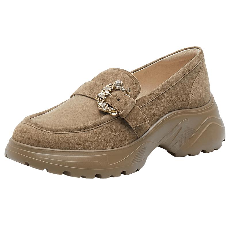 Women s Soft Cashmere Diamond Buckle Platform Loafers 37