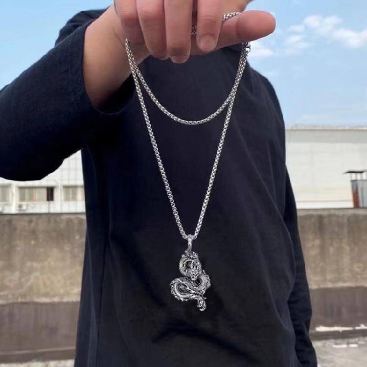 Metall Stahl Halskette für Männer mit einzigartigem Anhänger, Punk Style Kettenhalskette Verstellbarer Modeschmuck für Freund