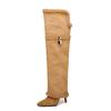 Krazing Pot Flock Pointed Toe Thin High Heels Size 46 Size 45 Winter Slip on Plus Size Women Keep Warm Over-the-knee Boots