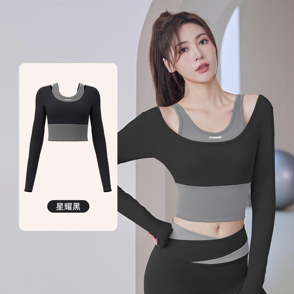 New women's running fitness tight fake two-piece sports top long-sleeved yoga clothes