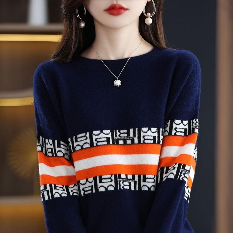 Rundhals-Pullover kurzer Damenunterteil langärmliger Herbst- und Winter lockerer Strickpullover Top