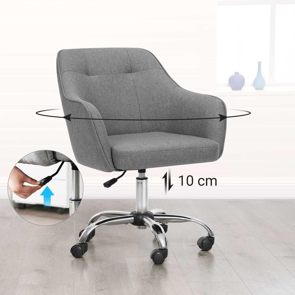 SONGMICS Office Chair, Comfortable Desk Chair, Height-Adjustable Computer Chair, Holds up to 120 kg, Steel Frame, Imitation Linen, Breathable