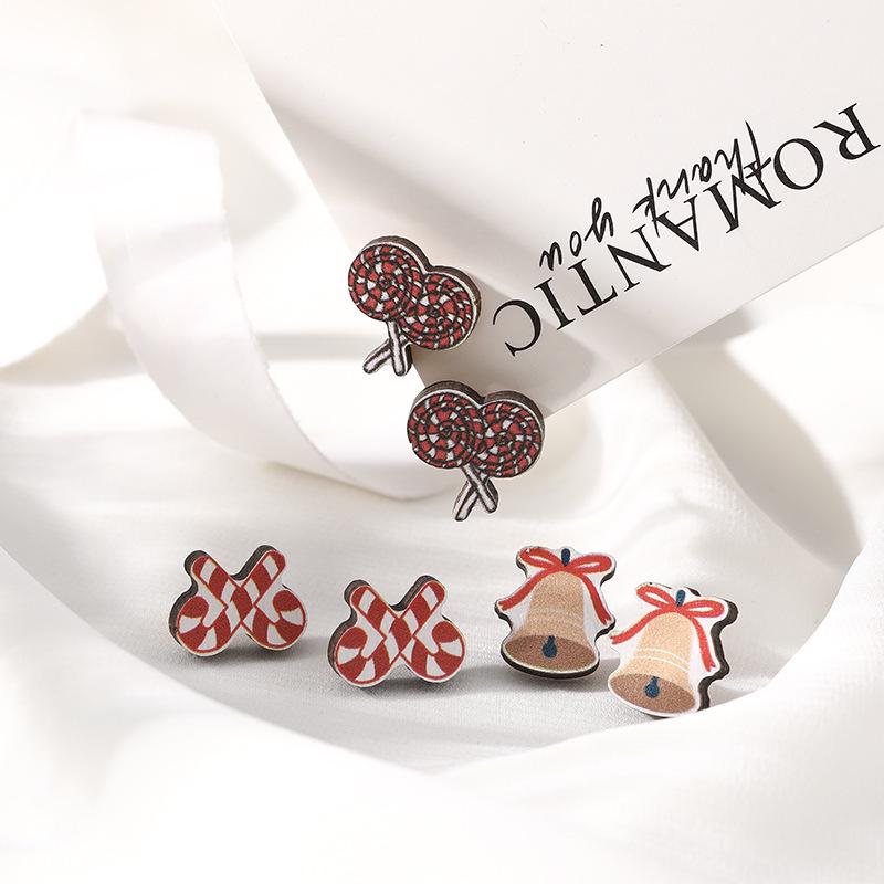 Cute Cartoon Christmas Earrings Set - 6 Pieces, Women's High-End Festive Jewelry