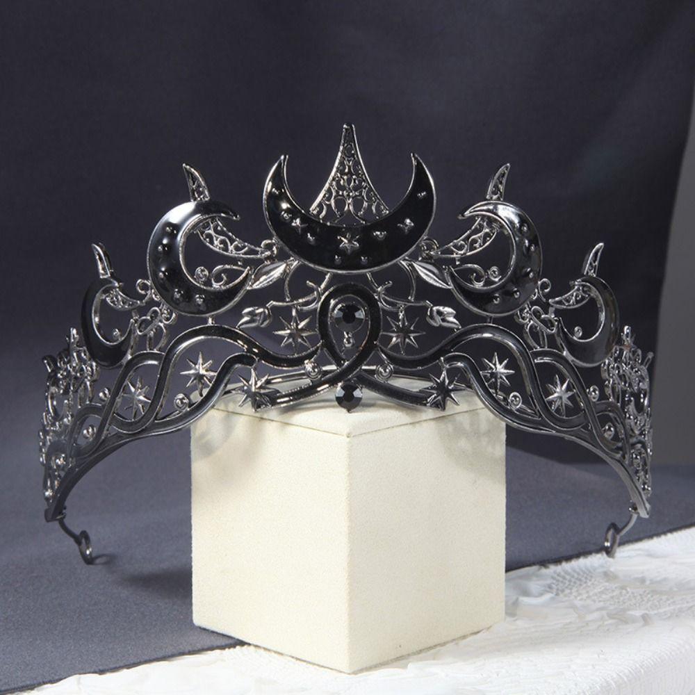 Vintage Style Queen Crown Black Color Baroque Crown Dark Star Headpiece  for Women
