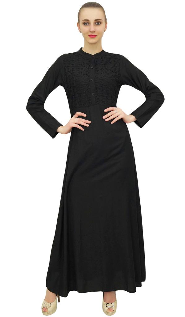 Bimba Women's Mandarin Collar Black Jilbab Dress With Pockets Full Sleeve-10