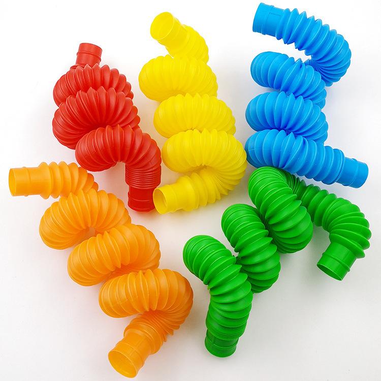 Colorful Sensory Stretch for Kids - Flexible Expanding Corrugated Toy for Calm and, Rose Red 19 Sections