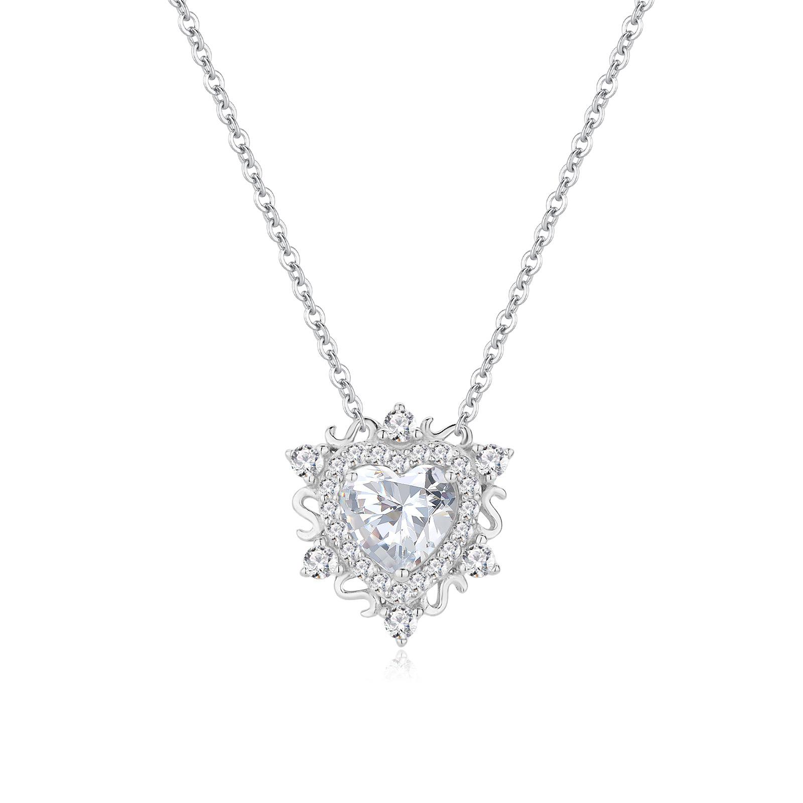 

Серебряное колье 925 пробы «Сердцебиение» с подвеской в виде бриллианта в форме сердца - Женское ювелирное изделие, цепочка для ключиц класса «легкий люкс» 925 Sterling Silver