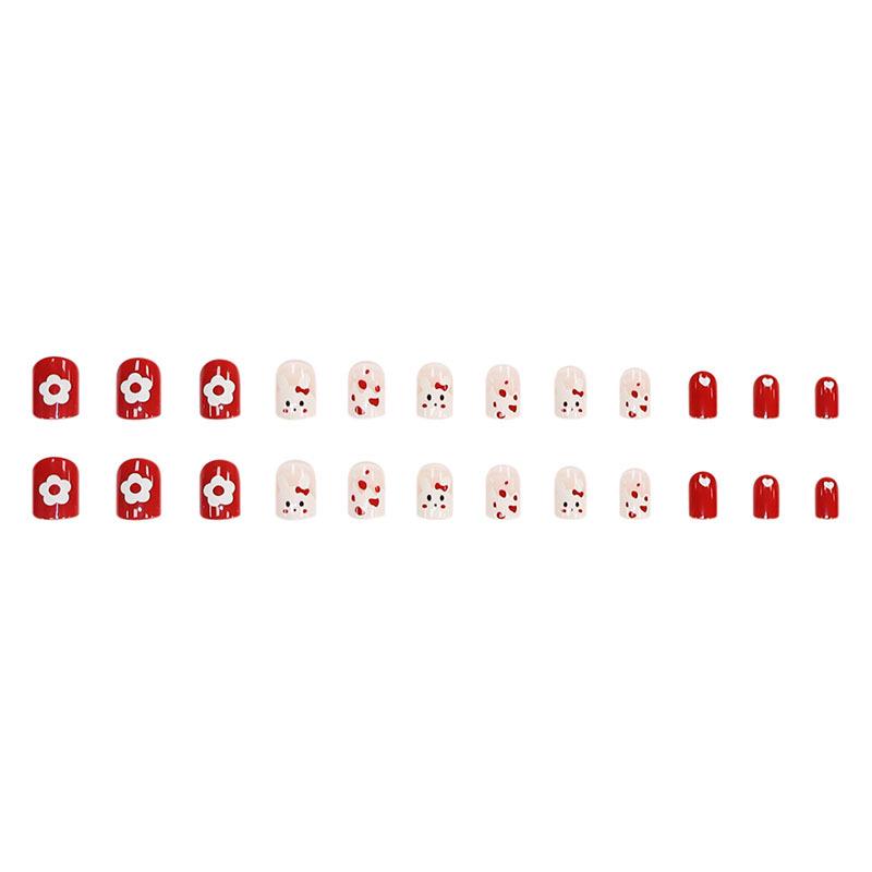 Rich Rabbit Red Floral Removable Wearable Nail Stickers for Pregnant Women - Long-Lasting, Short-Style