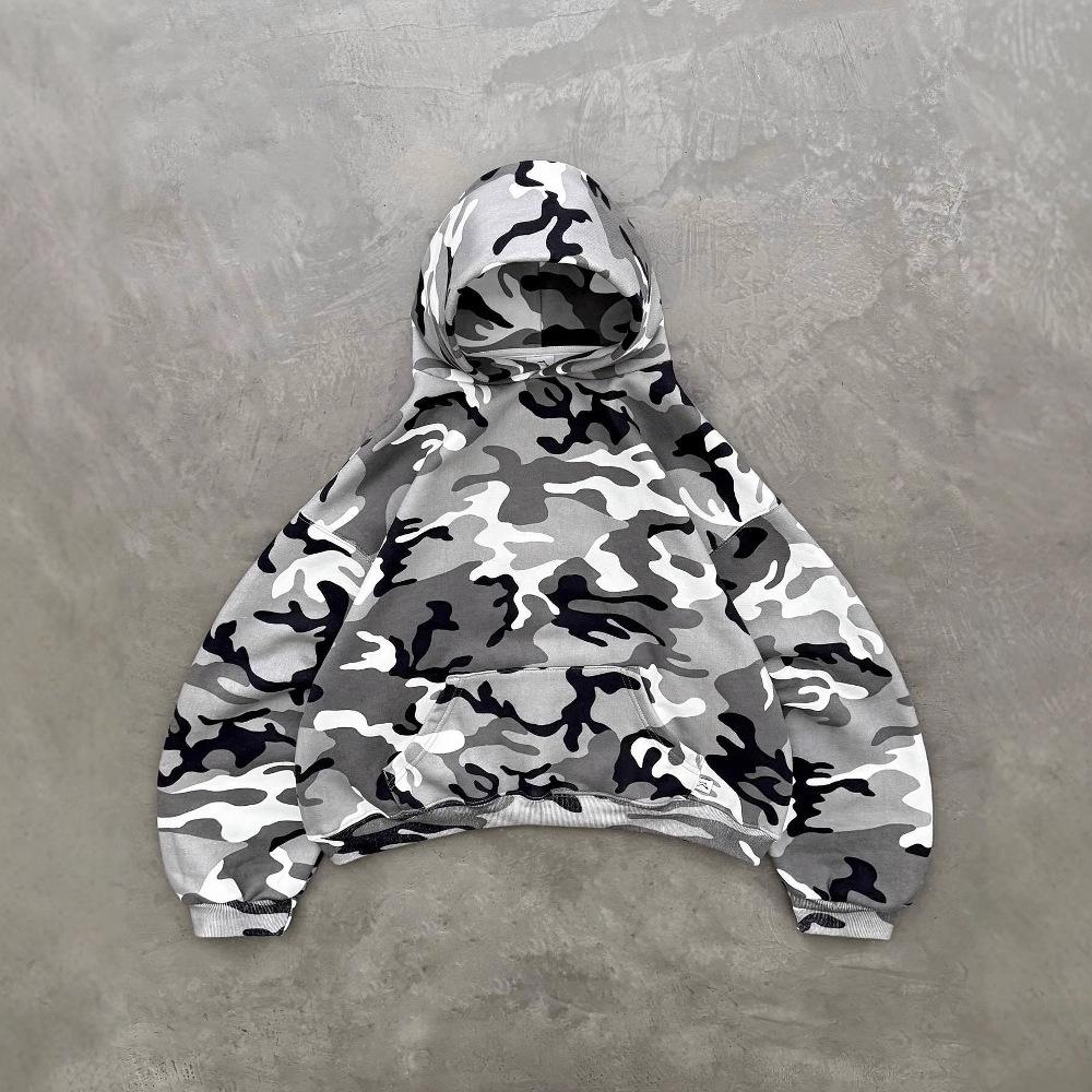 Spring and Autumn Hooded Sweater, Camouflage Printing High Street Men's Drawstring Loose Pullover Suit Europe and America