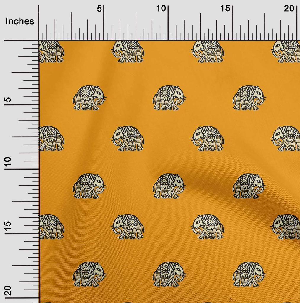 oneOone Cotton Flex Fabric Elephant Block Printed Craft Fabric BTY 40 Inch
