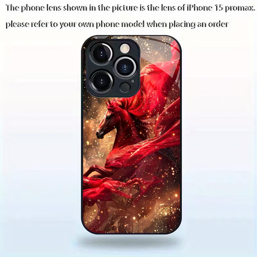 Year of the Horse limited tempered glass mobile phone case suitable for iPhone 17/16/15/14/13/12 Pro Max,all-inclusive anti-fall