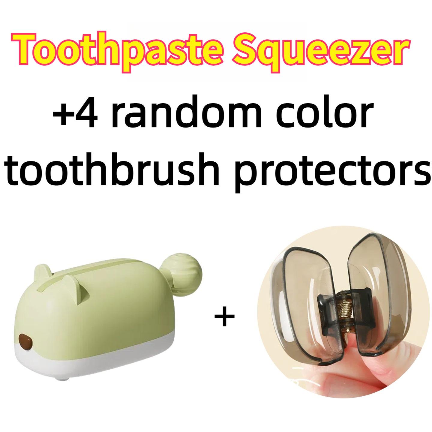 

Hamster Toothpaste Squeezer Set – Includes 4 Toothbrush Head Covers, Cute Lazy Dispenser & Holder, Hygienic Bathroom Organizer