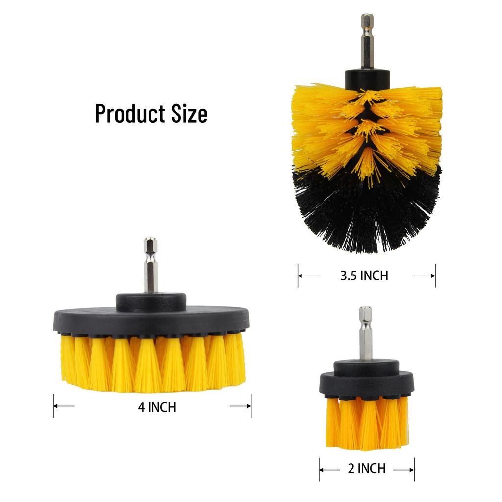 4-Piece Yellow Electric Drill Brush Set for Kitchen, Bathroom, Glass, and Car Cleaning